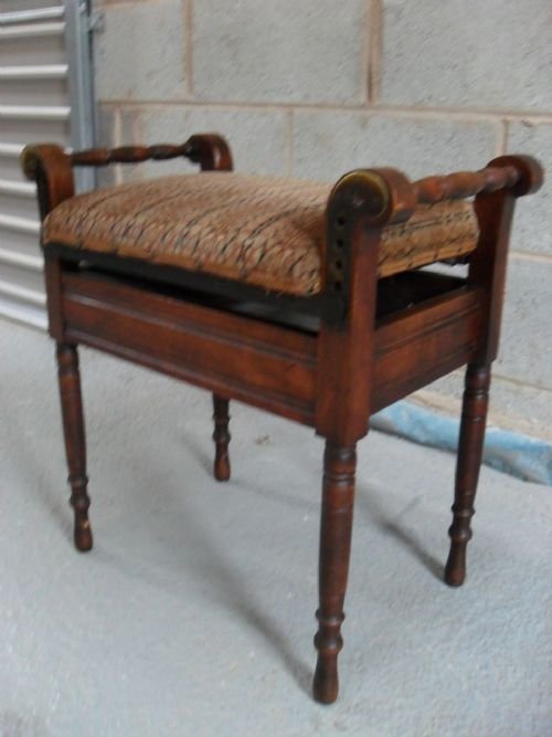 Late Victorian Unusual Mahogany & Beech Piano Stool
