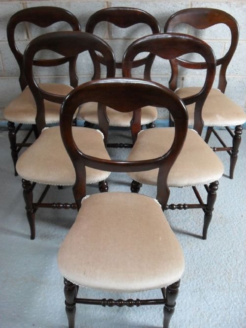 Set of 6 Late 19th Beech Balloon Back Dining Chairs
