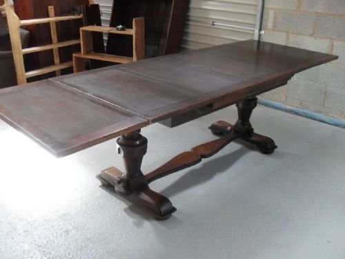 Oak Drawleaf Refectory Dining Table on Turned Supports
