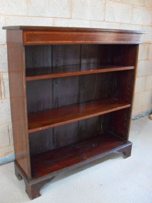 Edwardian Mahogany Open Inlaid Bookcase