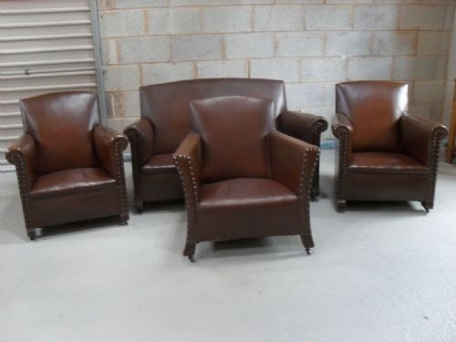 Brown Leatherette 3 Piece Suite with Matching Armchair
