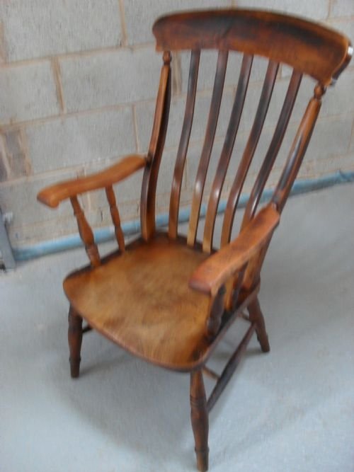 Victorian Elm and Beech Armchair with Slat Back