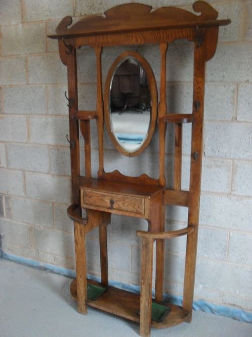 Oak Mirrored Hallstand with Umbrella Drip Tray