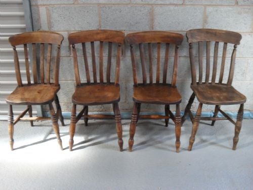 Set of Four (3+1) Elm & Beech Kitchen Slat Back Chairs