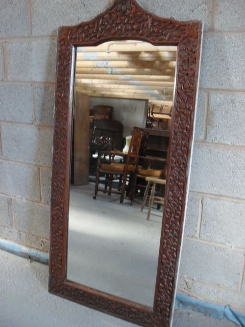 19th Century Ornate Carved Oak Wall Mirror