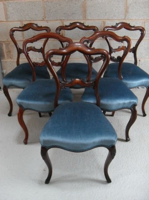 Six Victorian Carved Rosewood Dining Chairs