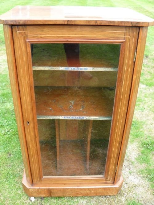 Lovely Inlaid Walnut 19th Century Glazed Music Cabinet
