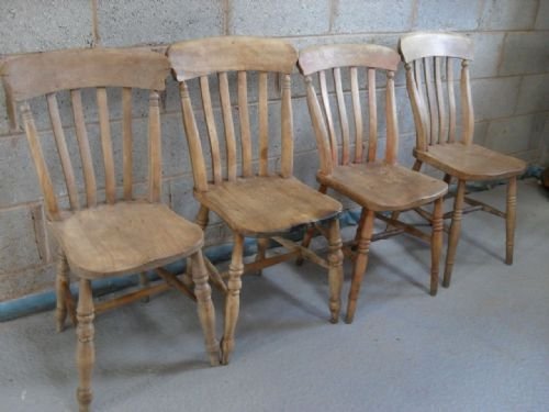 Four Old Light Elm and Beech Kitchen Dining Chairs
