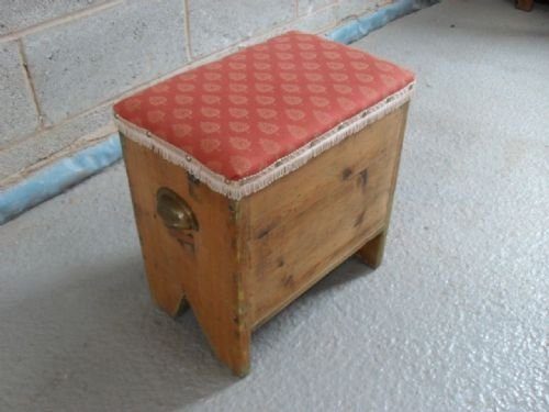 Old Pine Stool/shoe Box with Upholstered Seat
