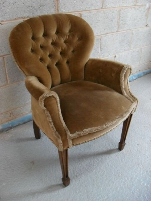 Mahogany Framed Fawn Upholstered Armchair
