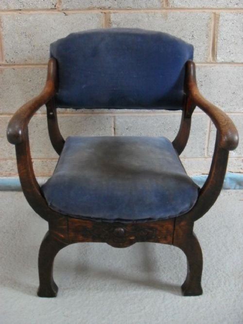 Victorian Oak Framed Armchair with Upholstered Seat
