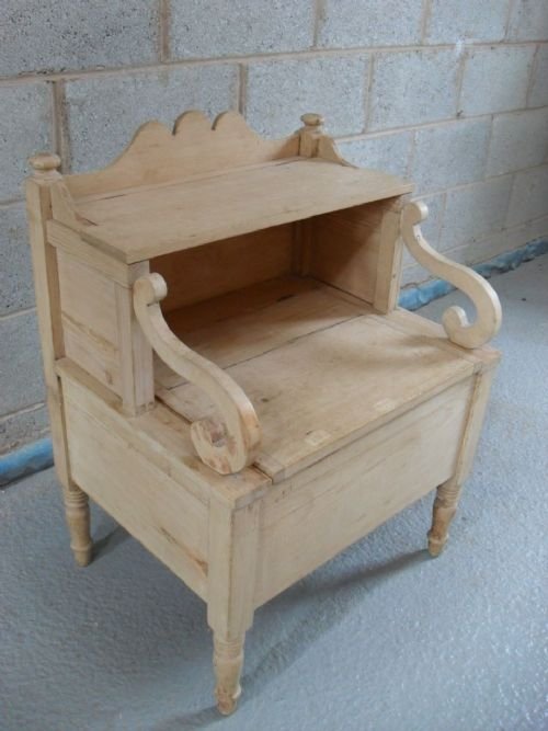 19th Century Pine Commode Seat with Scroll Arms
