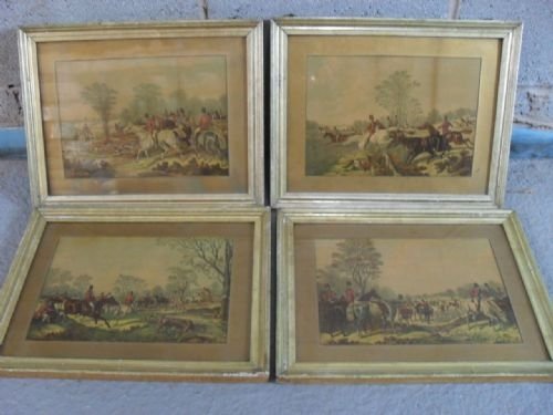 Set of 4 19th Century Hunting Prints in Gilt Frames
