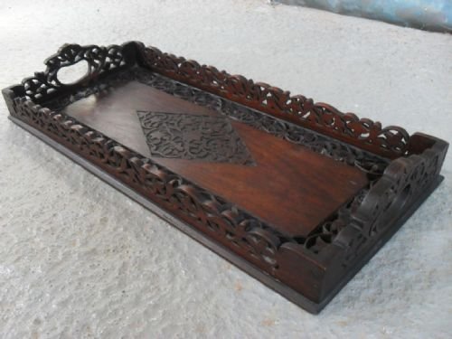 Victorian Carved Oak and Fretwork Tray
