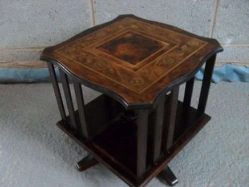 Mahogany Desk Top Revolving Bookcase with Floral Inlay
