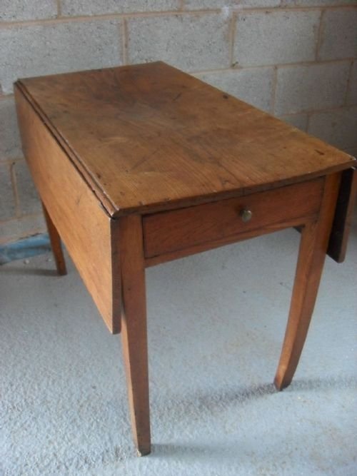 19th Century Elm Drop Leaf Table with Drawer
