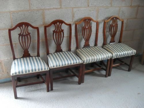 Set of Four George III Oak Dining Chairs
