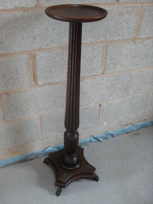 Victorian Mahogany Torchere with Fluted Stem
