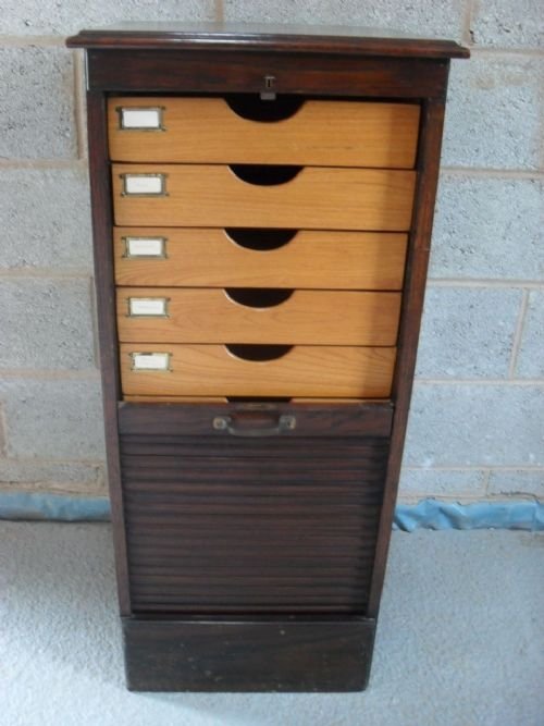 Oak Tambour Front Stationary/music Cabinet