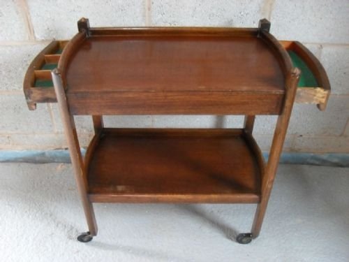 Oak Bowsided Tea Trolley with 2 Cutlery Drawers
