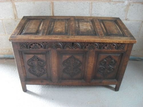 19th Century Oak Panelled Coffer with Frieze Carving
