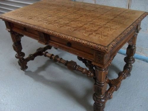 19th Century French Carved Oak Library Writing Table