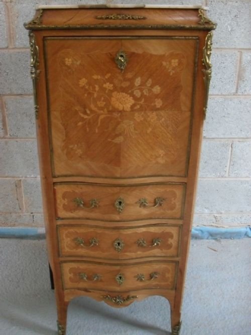 Walnut and Floral Inlaid Secretaire Abbatant