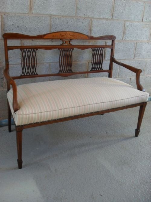 Pretty Edwardian Mahogany and Inlay Setee