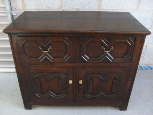 18th Cent Oak Cabinet/sideboard with Geometric Carving