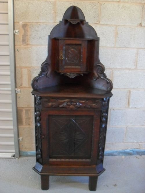 19th Century Carved Oak Jacobean Style Corner Cabinet