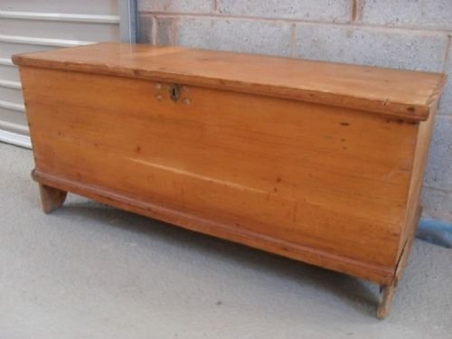 19th Century Pine Coffer/blanket Chest on Bracket Feet
