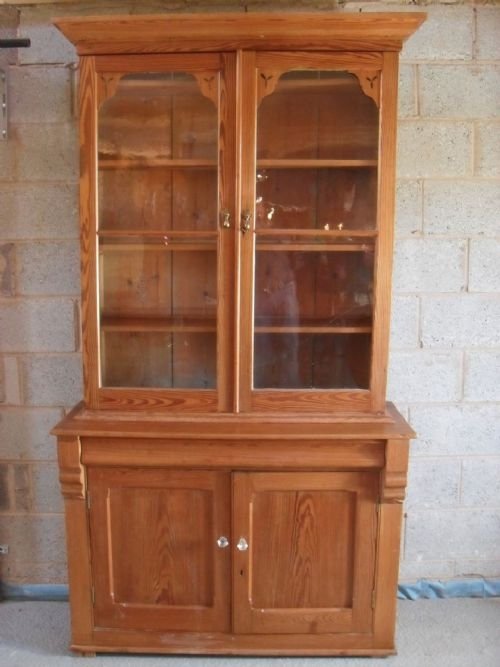 Victorian Pitch Pine Glazed Bookcase and Cupboard