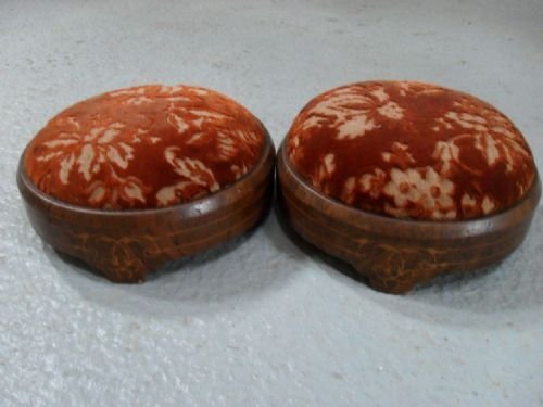 Pair of Victorian Walnut and Inlaid Circular Footstools
