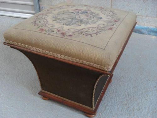 Victorian Mahogany Needlework Upholstered Shaped Stool