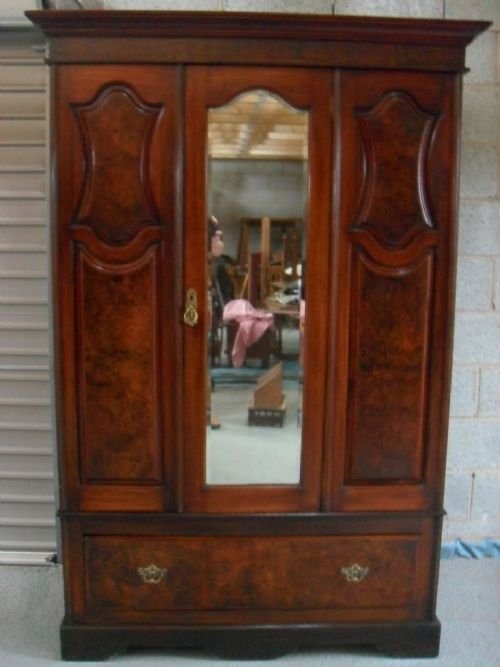 Victorian Walnut Wardrobe with a Bevell Mirrored Door