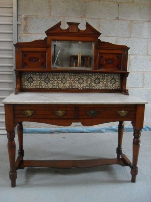 Victorian Marble Topped Mahogany and Beech Washstand
