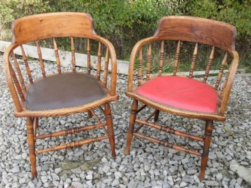 Pair of Oak Captains Style Armchairs