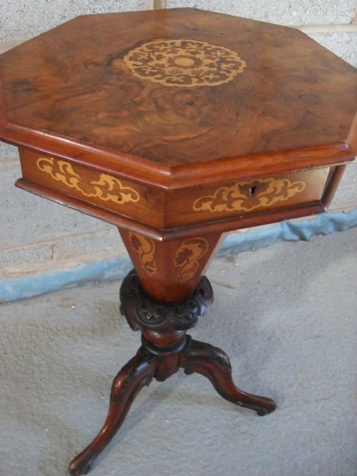Victorian Burr Walnut Trumpet Work/sewing Table
