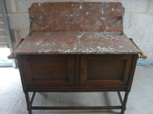 Marble Topped Oak Washstand with Towel Rails