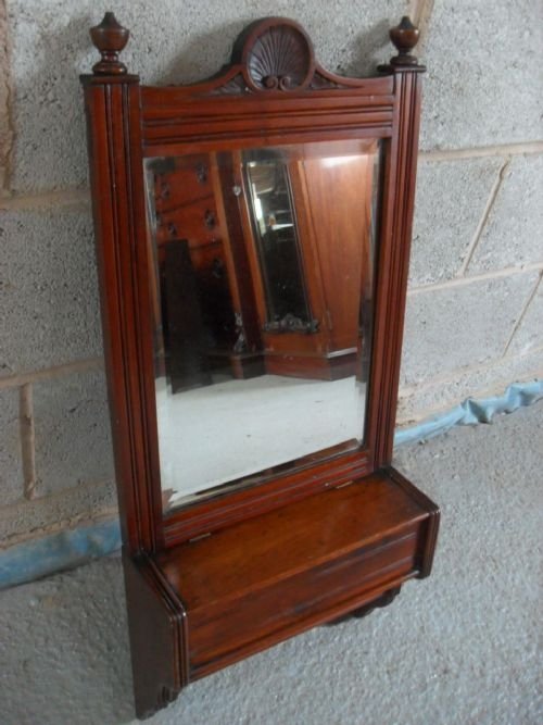 19th Century Mahogany Bevelled Hall Mirror with Key Box