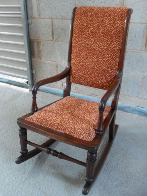 Victorian Mahogany and Upholstered Rocking Chair