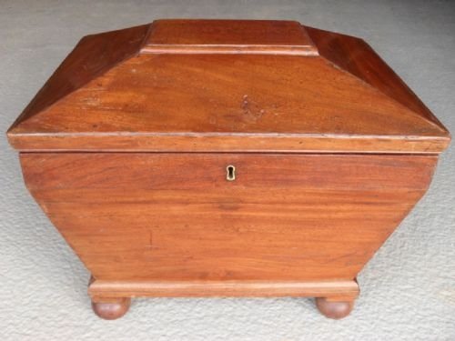 19th Cent Mahogany Sarcophogus Shaped Cellarette Casket