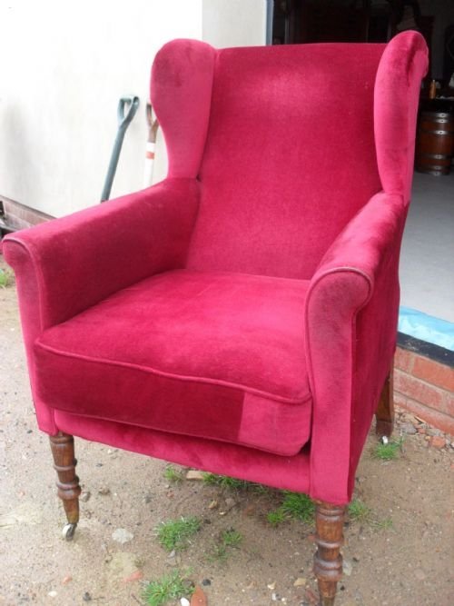 19th Century Oak Framed Deep Wing Armchair