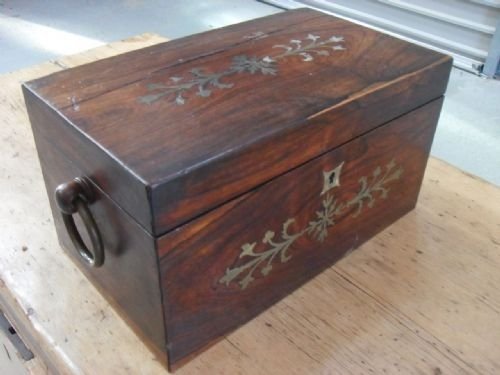 19th Century Rosewood and Brass Inlaid Tea Caddy