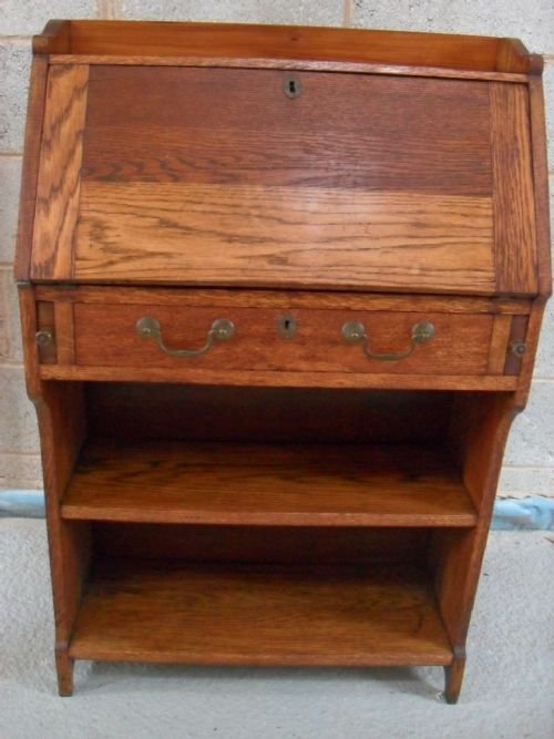 Oak Bureau/desk with Open Bookcase and Galleried Top