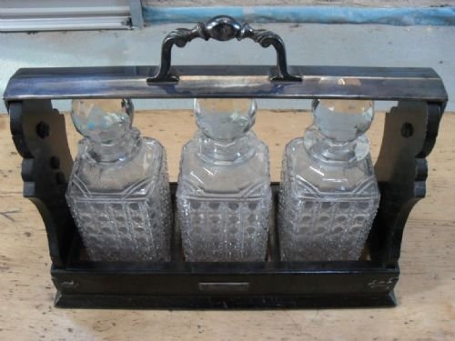 Victorian Oak and Electroplated Cut Glass Tantalus