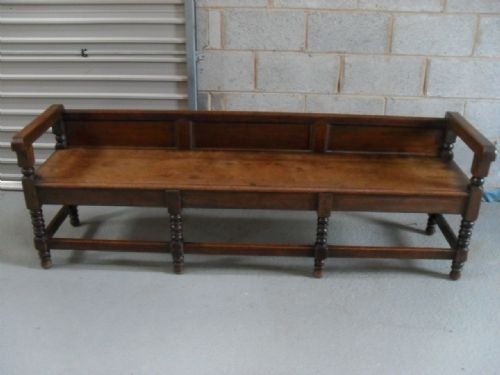 Victorian Oak Bench Settle with Bobbin Turned Supports