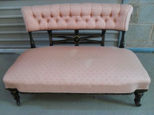 Victorian Ebonised Show Wood Salon Bench Settee
