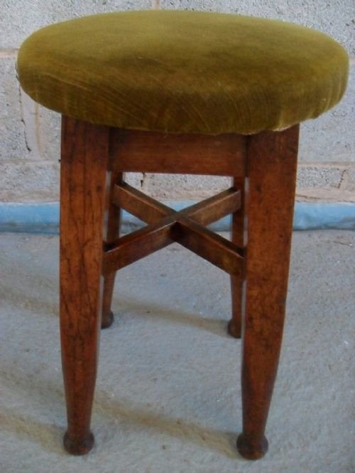 19th Century Sturdy Oak Stool with Upholstered Seat