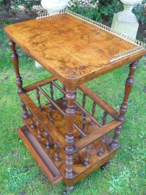 Victorian Burr Walnut Canterbury Wot-not